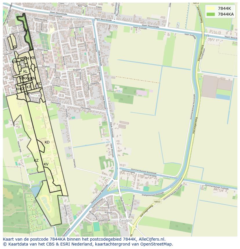 Afbeelding van het postcodegebied 7844 KA op de kaart.