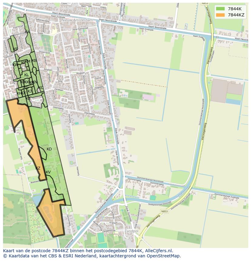 Afbeelding van het postcodegebied 7844 KZ op de kaart.