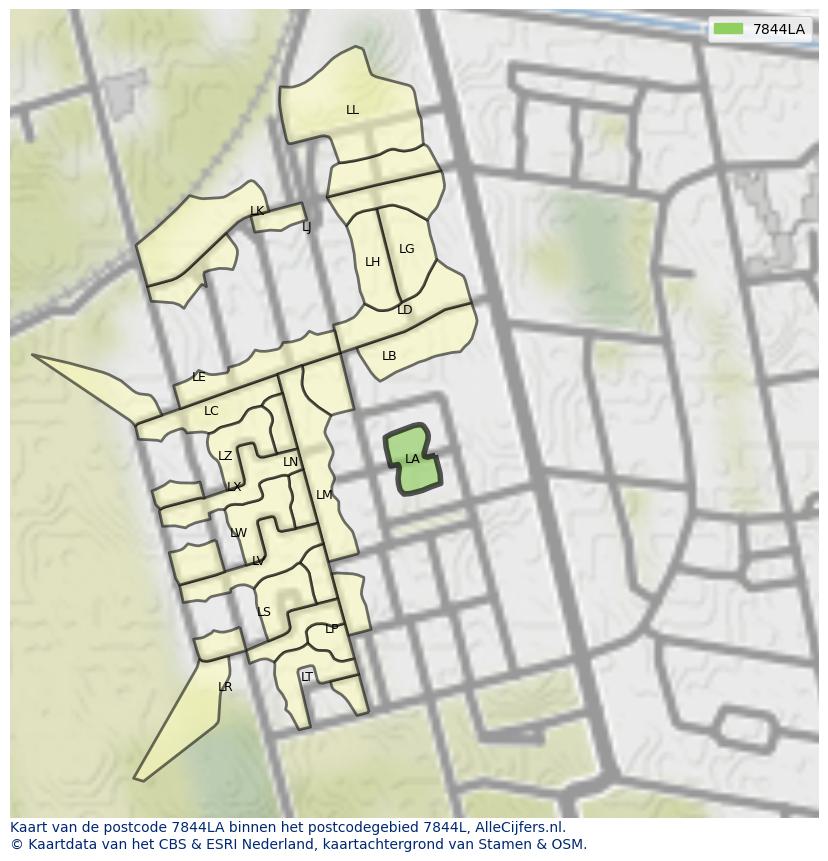 Afbeelding van het postcodegebied 7844 LA op de kaart.