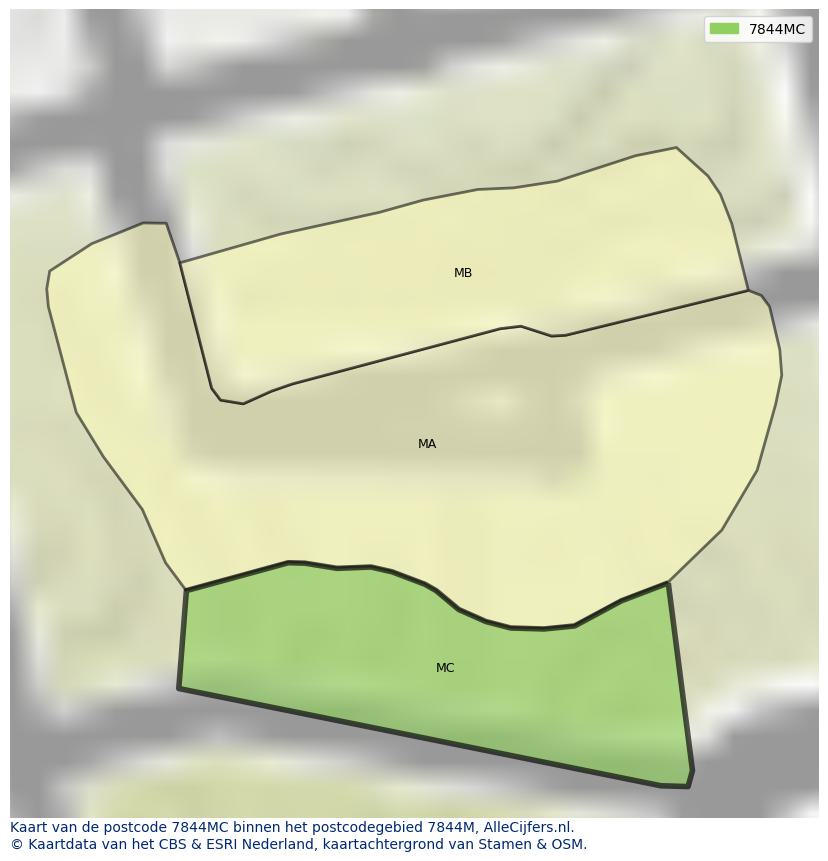 Afbeelding van het postcodegebied 7844 MC op de kaart.