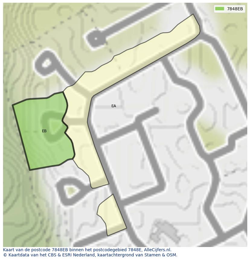 Afbeelding van het postcodegebied 7848 EB op de kaart.