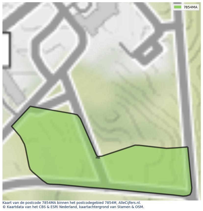 Afbeelding van het postcodegebied 7854 MA op de kaart.