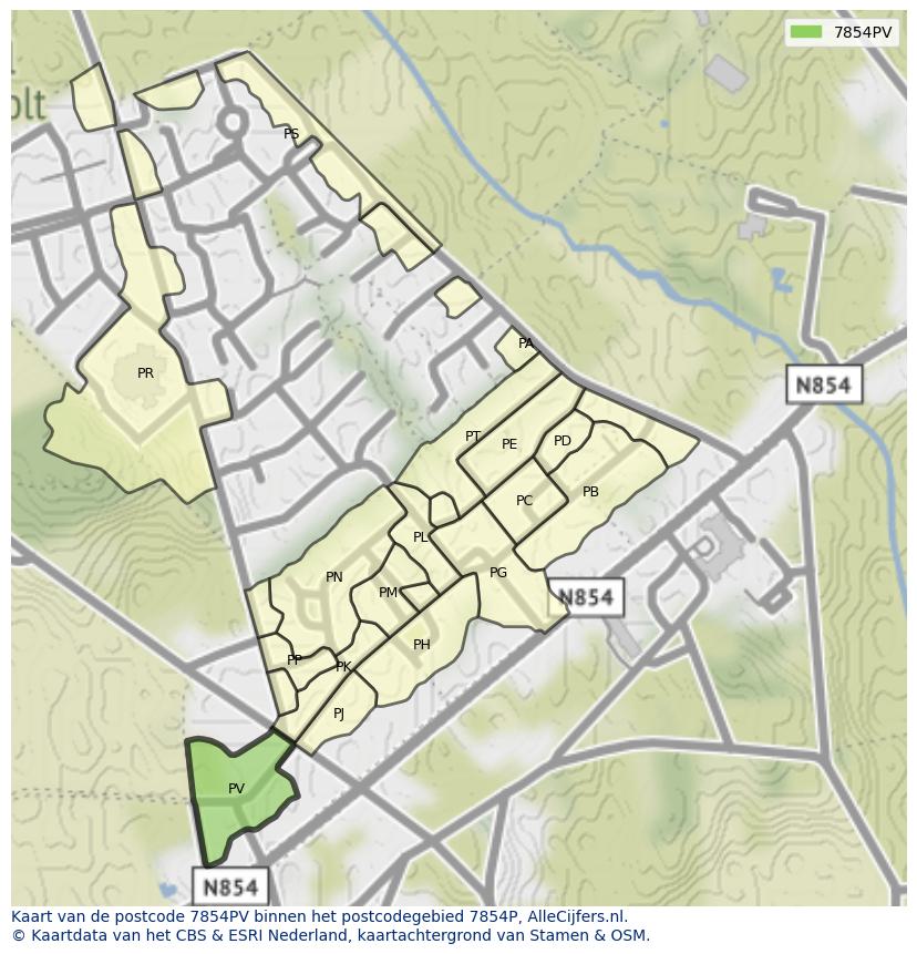 Afbeelding van het postcodegebied 7854 PV op de kaart.