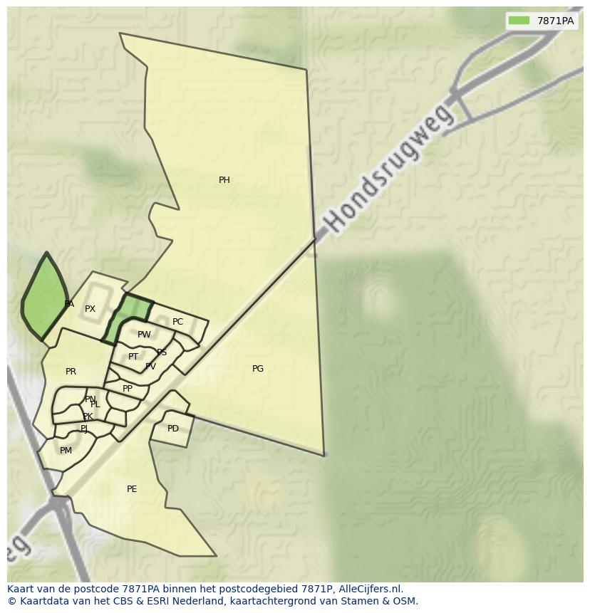 Afbeelding van het postcodegebied 7871 PA op de kaart.