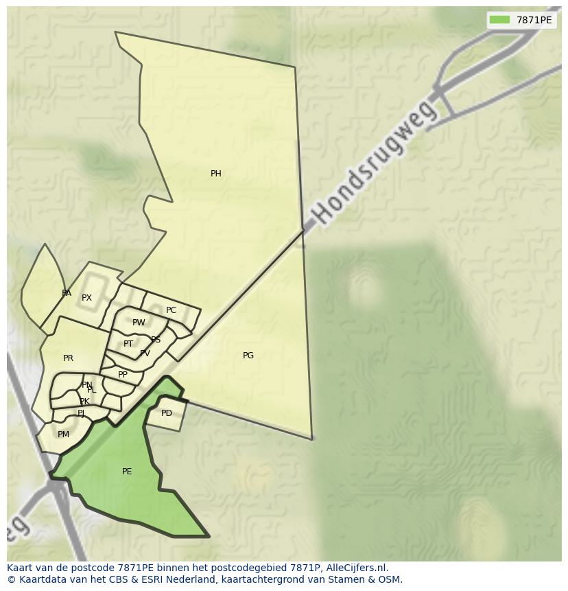 Afbeelding van het postcodegebied 7871 PE op de kaart.
