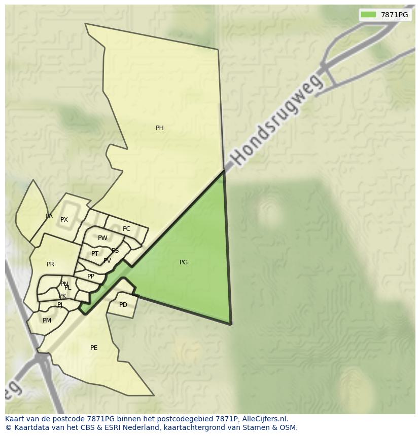 Afbeelding van het postcodegebied 7871 PG op de kaart.