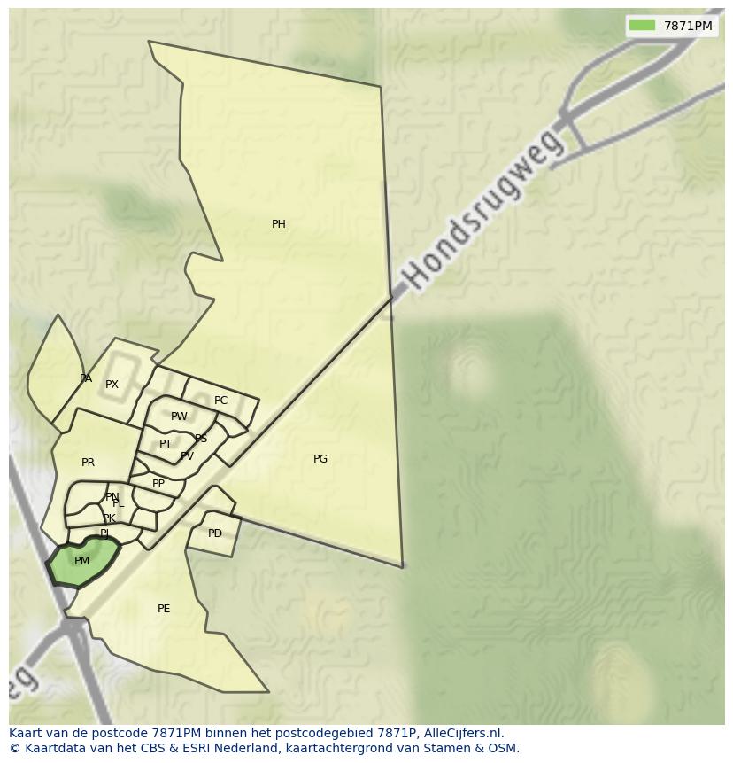 Afbeelding van het postcodegebied 7871 PM op de kaart.