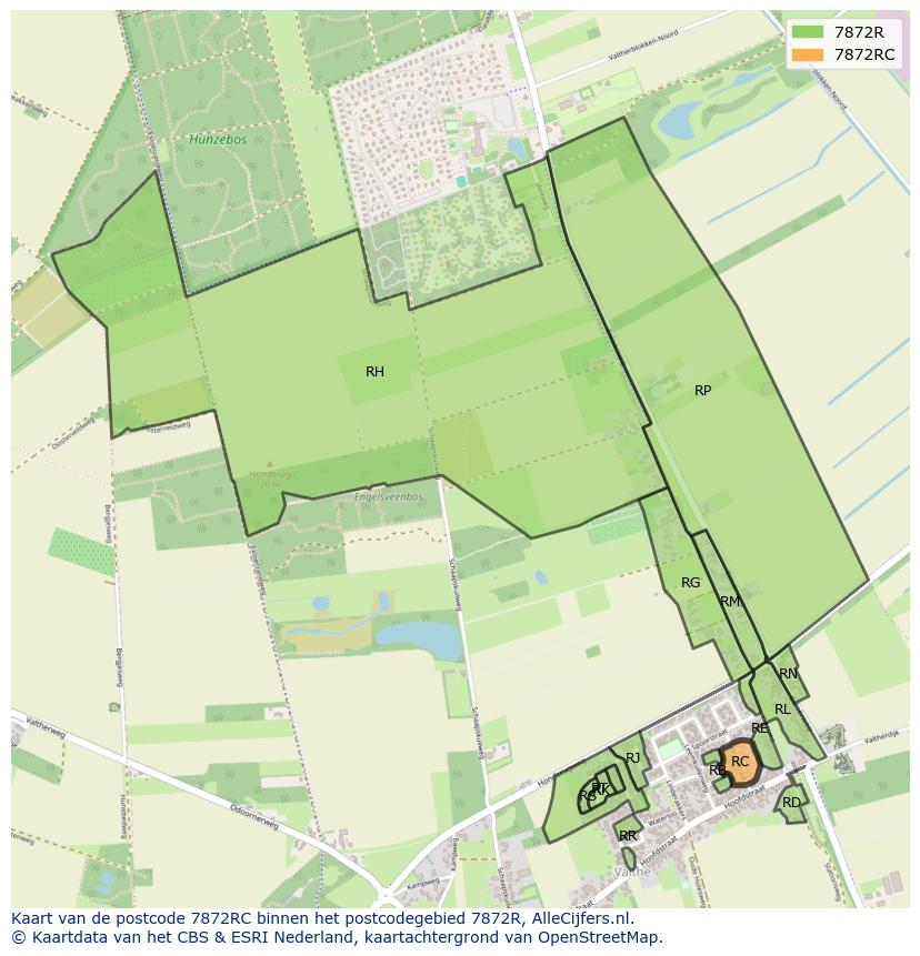 Afbeelding van het postcodegebied 7872 RC op de kaart.