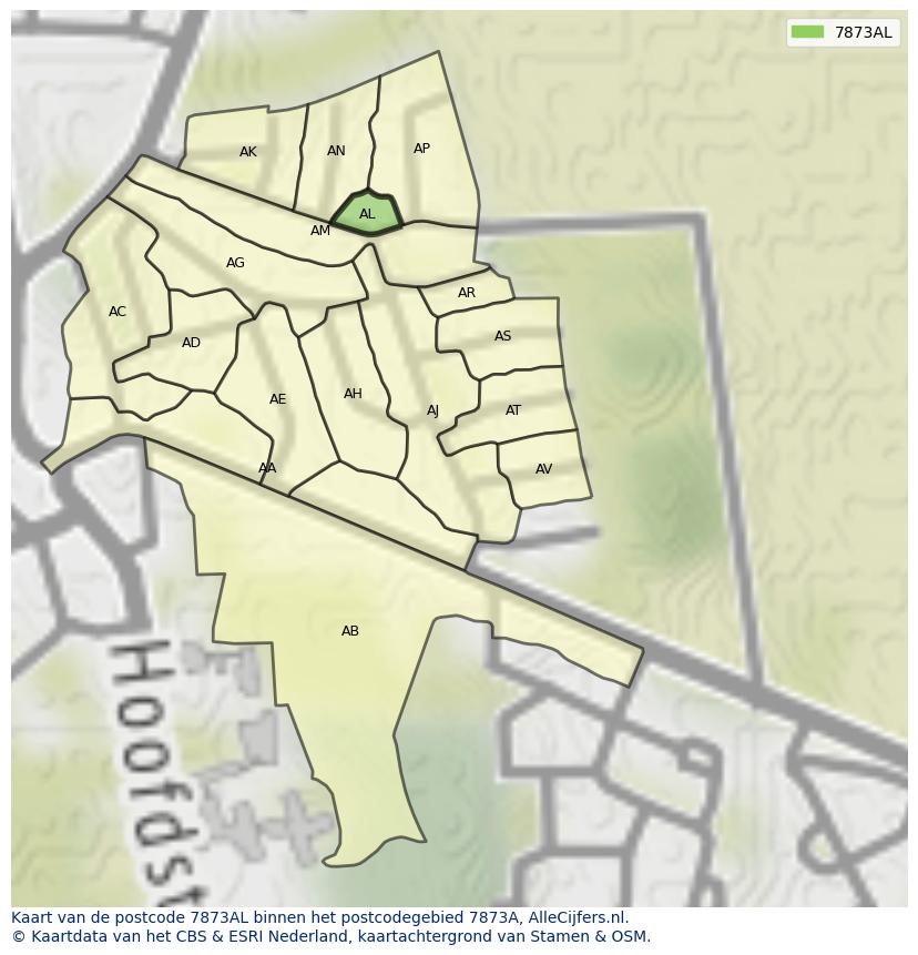 Afbeelding van het postcodegebied 7873 AL op de kaart.