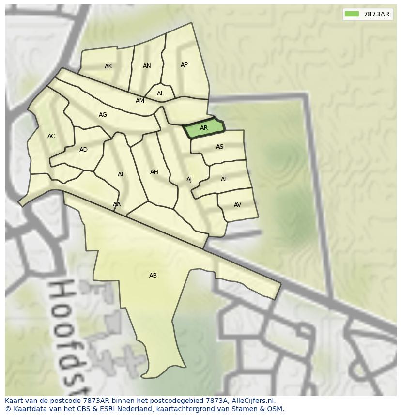 Afbeelding van het postcodegebied 7873 AR op de kaart.