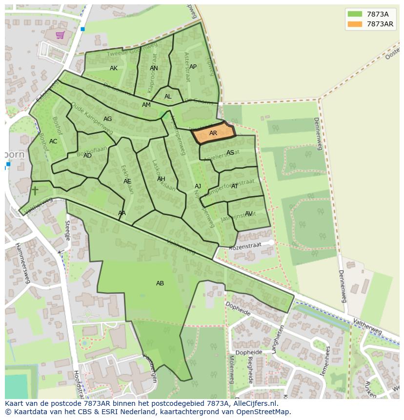 Afbeelding van het postcodegebied 7873 AR op de kaart.