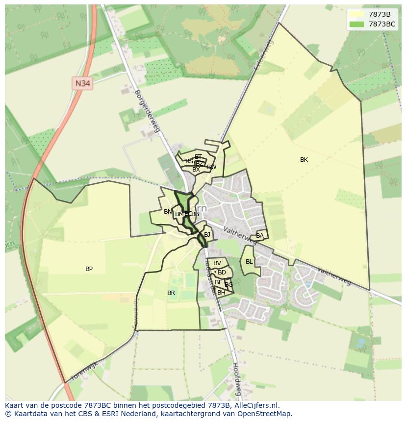 Afbeelding van het postcodegebied 7873 BC op de kaart.