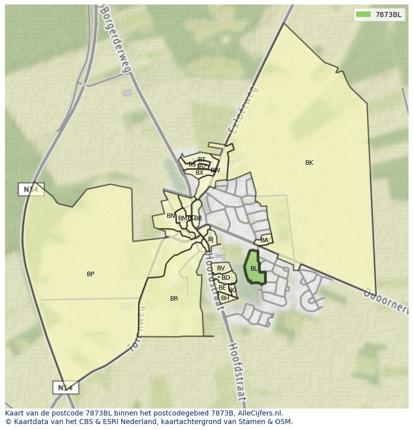 Afbeelding van het postcodegebied 7873 BL op de kaart.