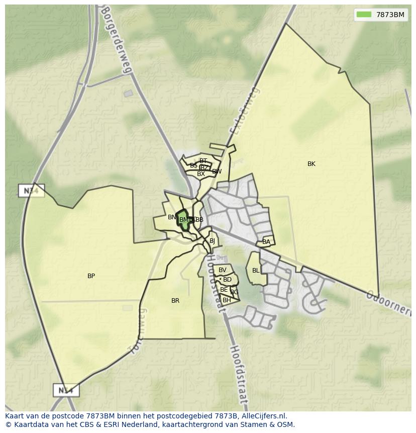 Afbeelding van het postcodegebied 7873 BM op de kaart.