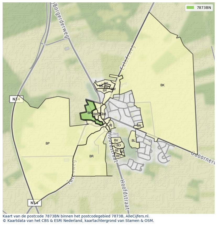 Afbeelding van het postcodegebied 7873 BN op de kaart.