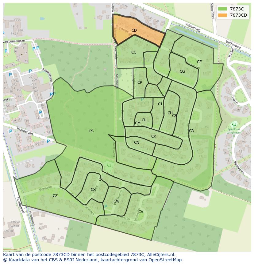 Afbeelding van het postcodegebied 7873 CD op de kaart.