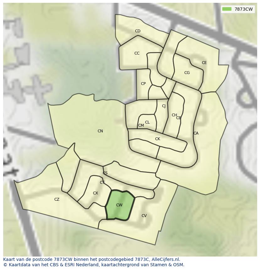 Afbeelding van het postcodegebied 7873 CW op de kaart.