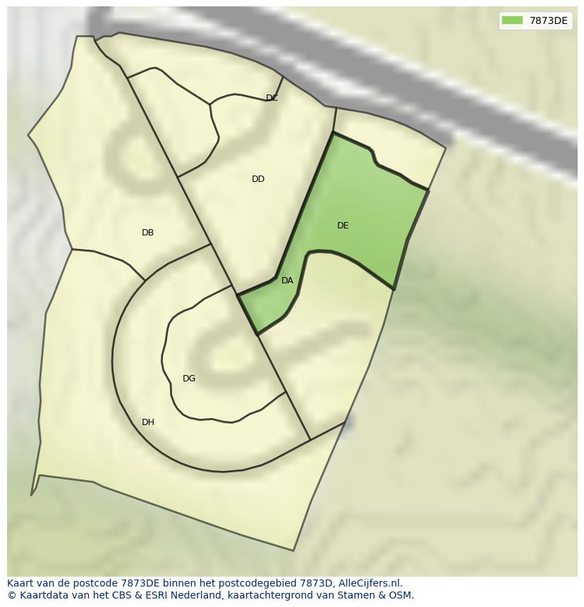 Afbeelding van het postcodegebied 7873 DE op de kaart.
