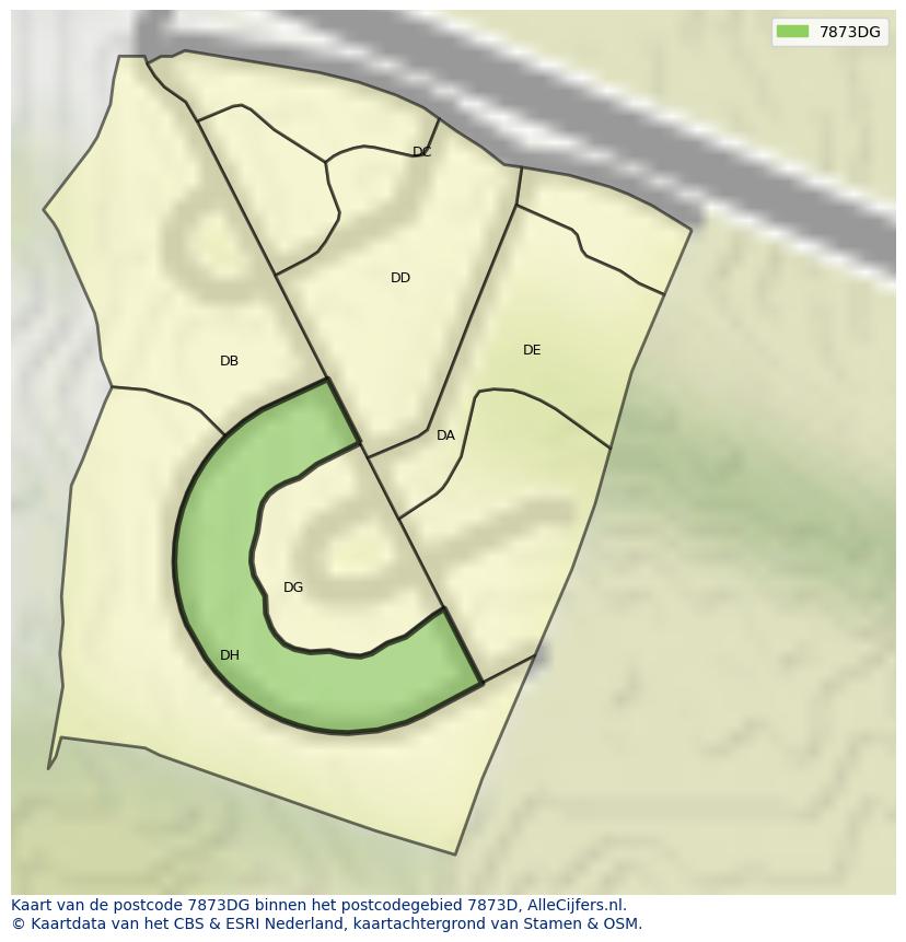 Afbeelding van het postcodegebied 7873 DG op de kaart.
