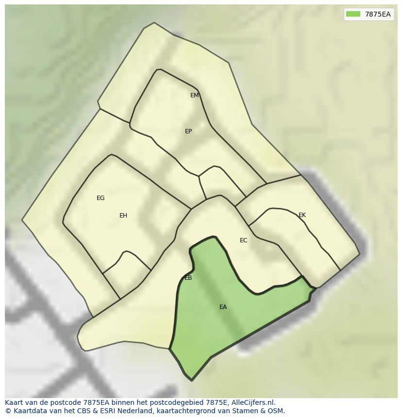 Afbeelding van het postcodegebied 7875 EA op de kaart.