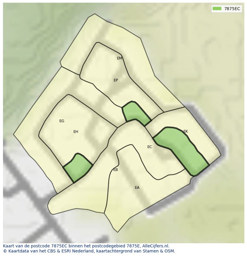 Afbeelding van het postcodegebied 7875 EC op de kaart.