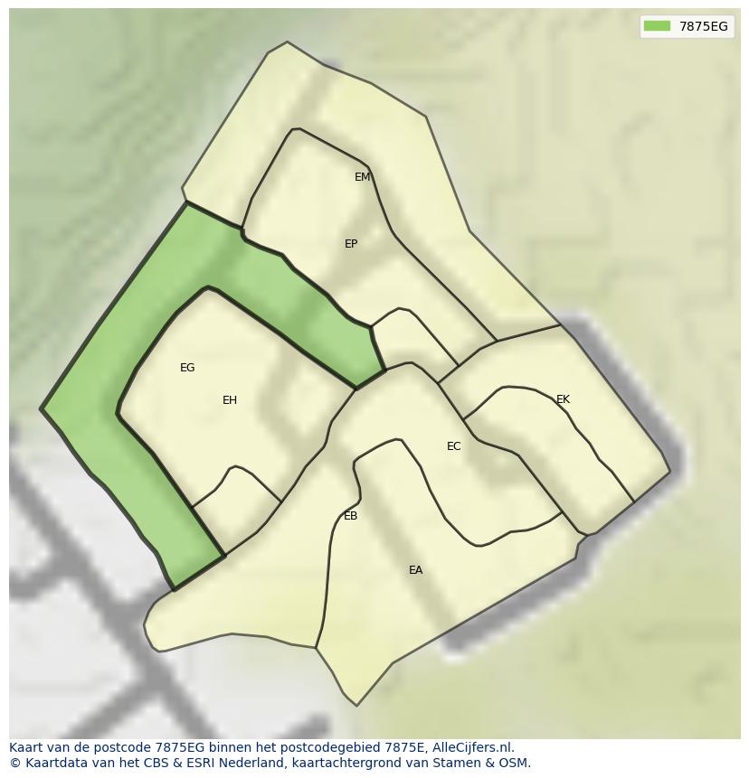 Afbeelding van het postcodegebied 7875 EG op de kaart.