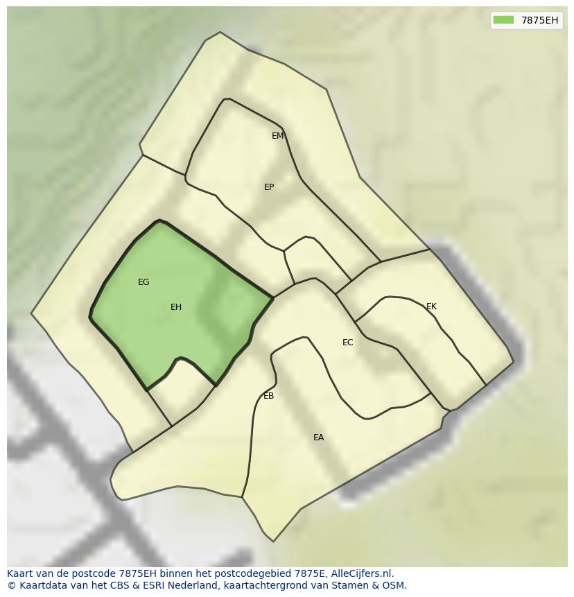 Afbeelding van het postcodegebied 7875 EH op de kaart.