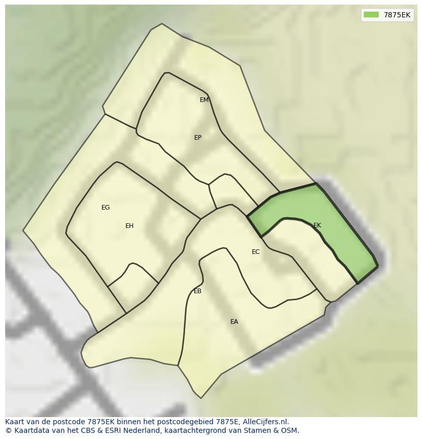 Afbeelding van het postcodegebied 7875 EK op de kaart.