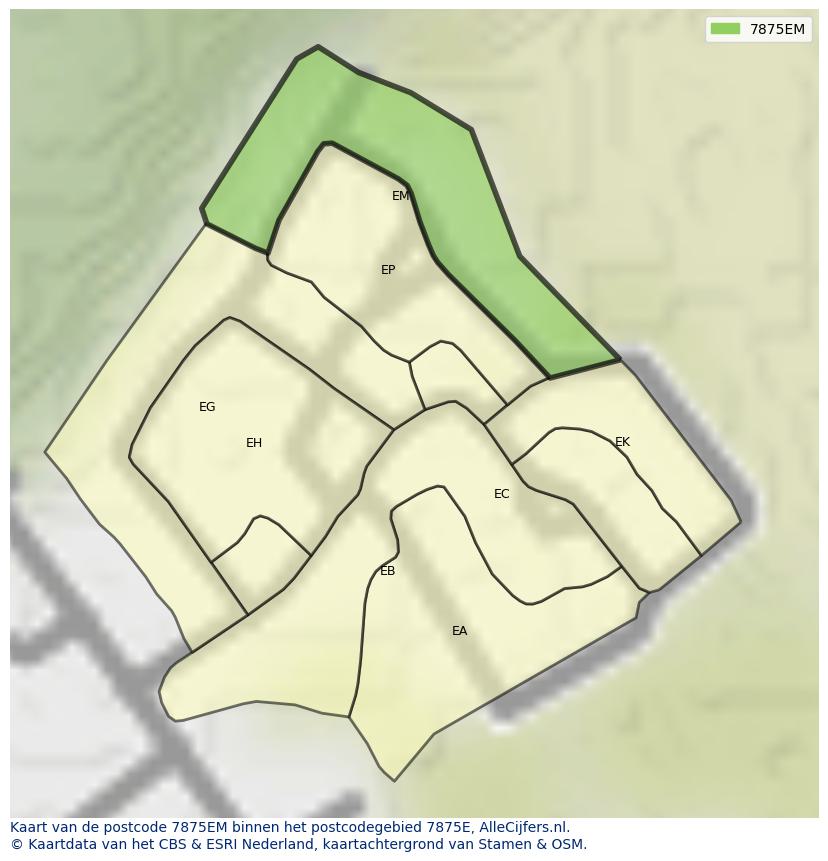 Afbeelding van het postcodegebied 7875 EM op de kaart.