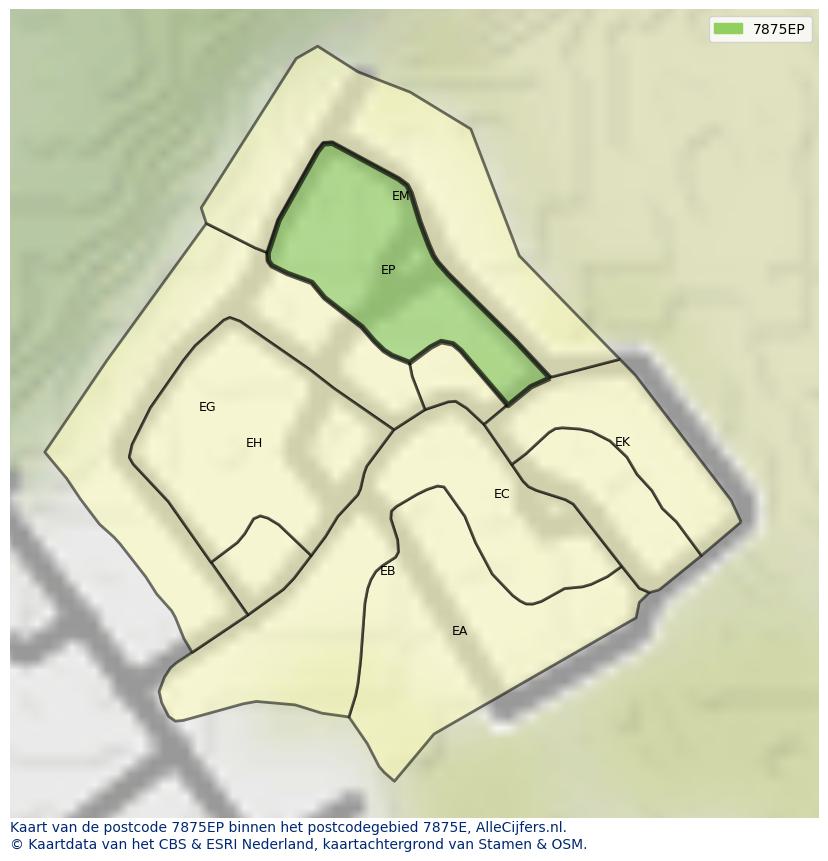 Afbeelding van het postcodegebied 7875 EP op de kaart.