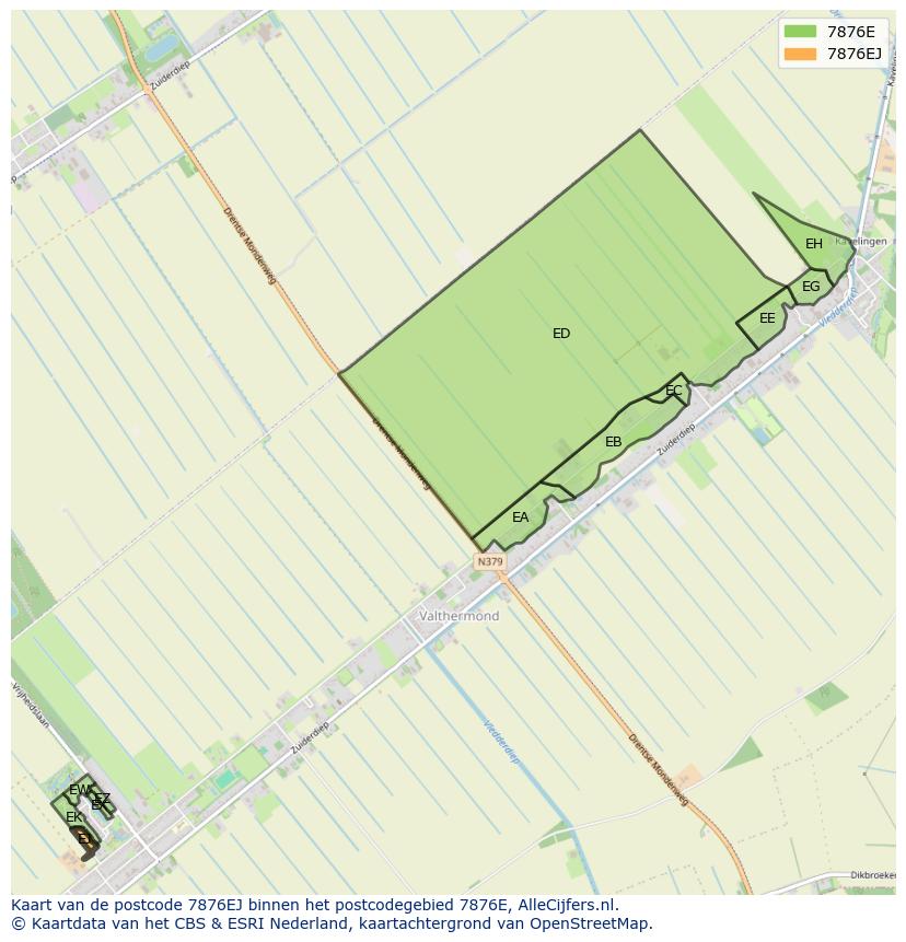 Afbeelding van het postcodegebied 7876 EJ op de kaart.
