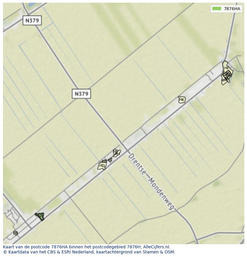 Afbeelding van het postcodegebied 7876 HA op de kaart.