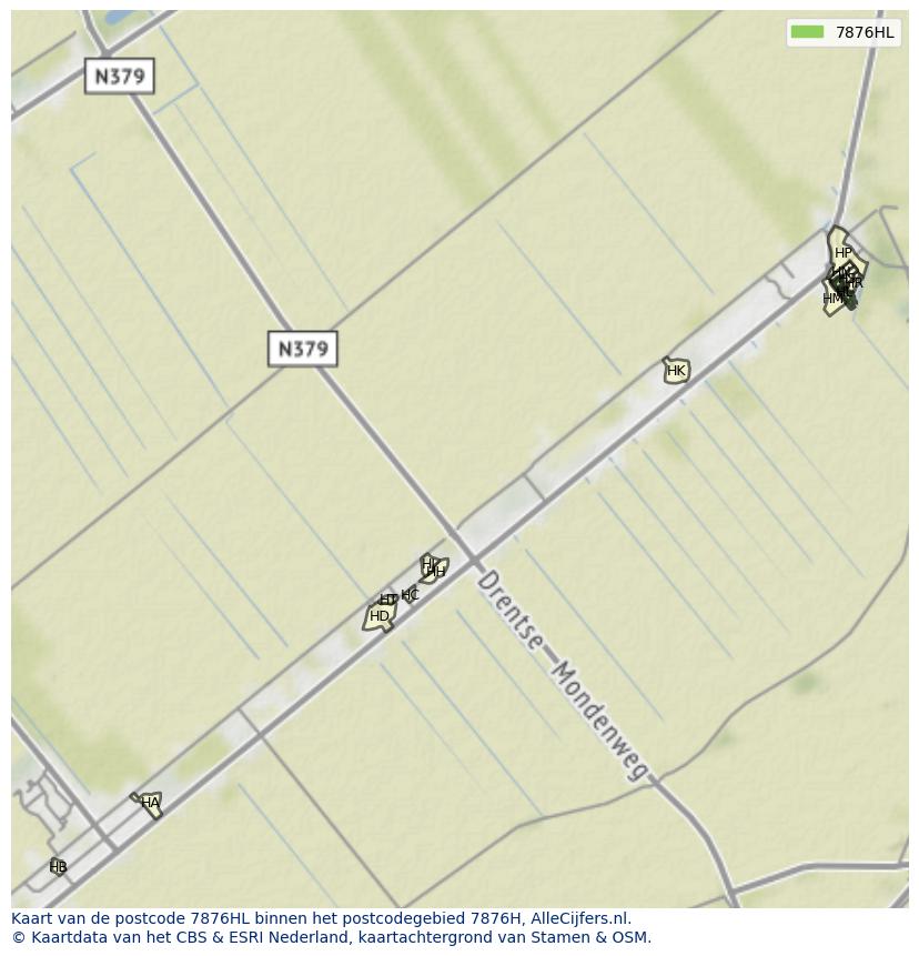 Afbeelding van het postcodegebied 7876 HL op de kaart.