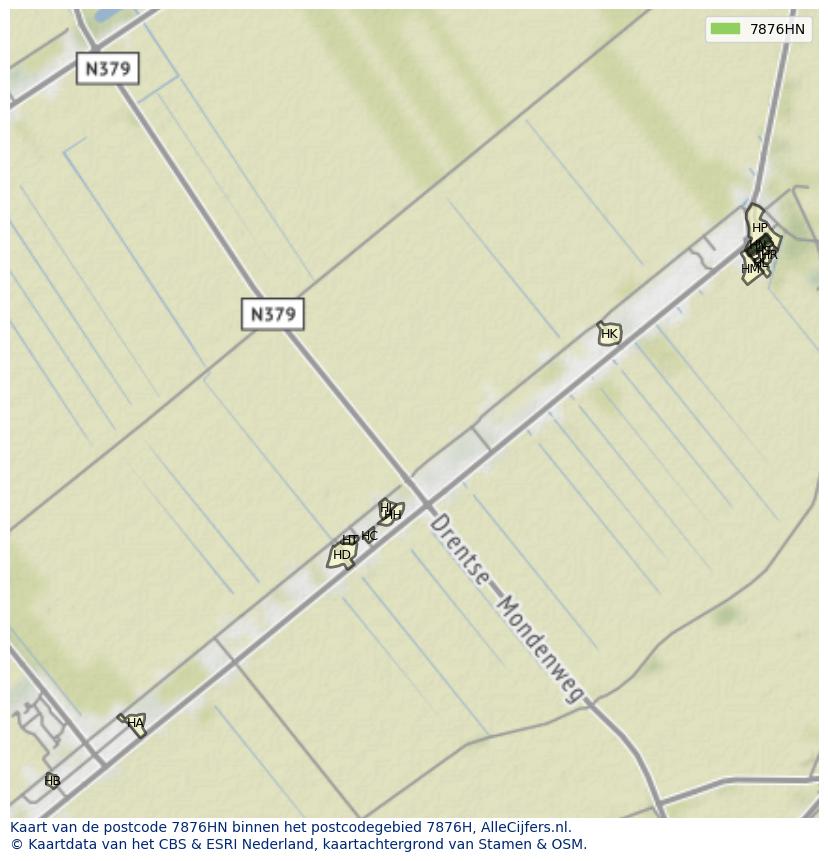 Afbeelding van het postcodegebied 7876 HN op de kaart.