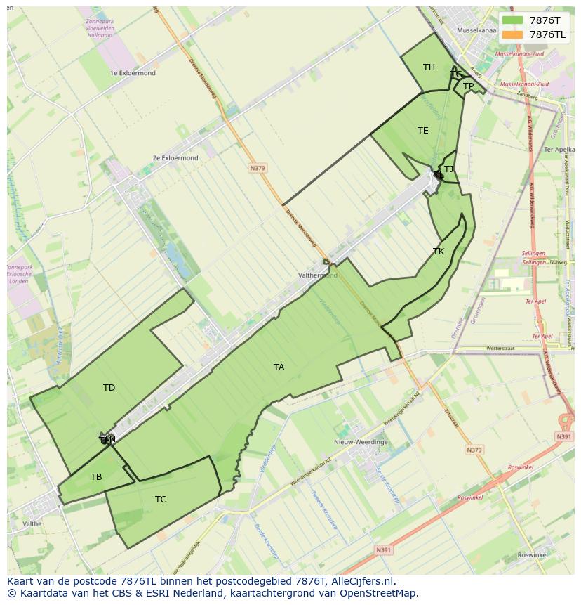 Afbeelding van het postcodegebied 7876 TL op de kaart.