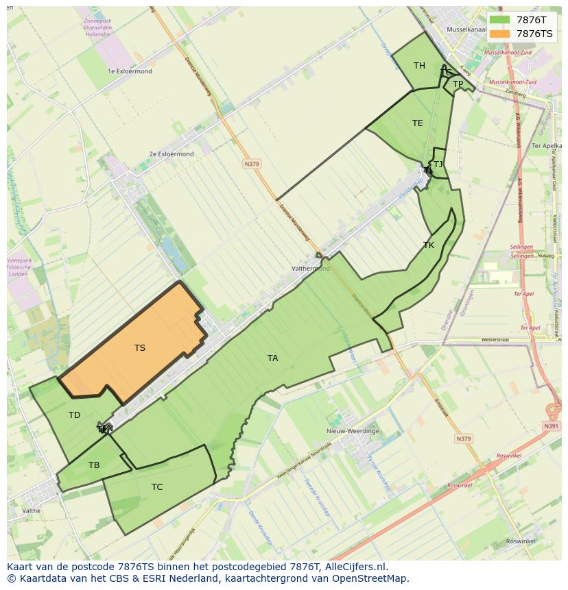 Afbeelding van het postcodegebied 7876 TS op de kaart.
