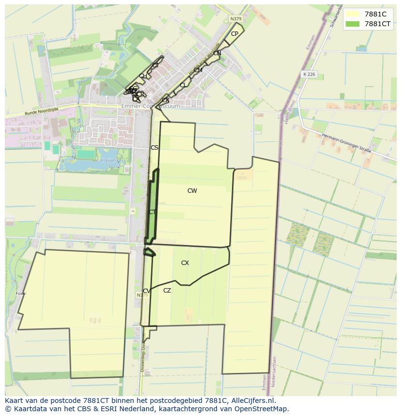Afbeelding van het postcodegebied 7881 CT op de kaart.