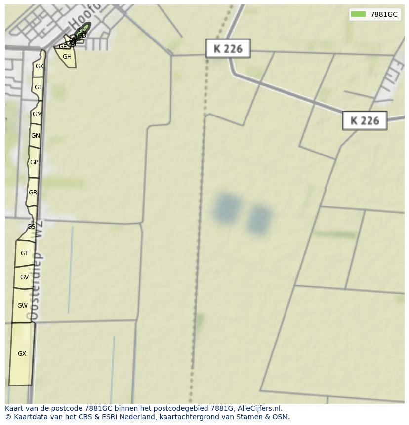 Afbeelding van het postcodegebied 7881 GC op de kaart.