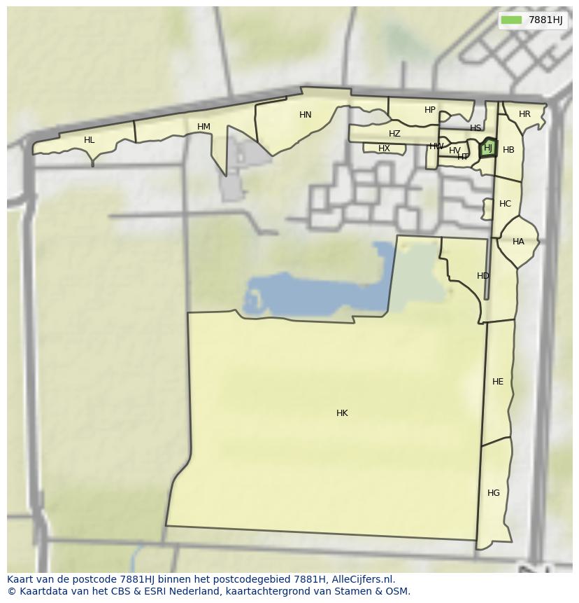 Afbeelding van het postcodegebied 7881 HJ op de kaart.