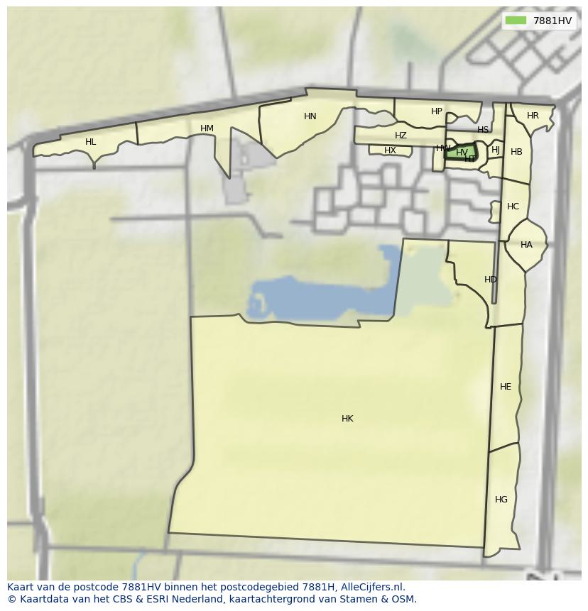 Afbeelding van het postcodegebied 7881 HV op de kaart.