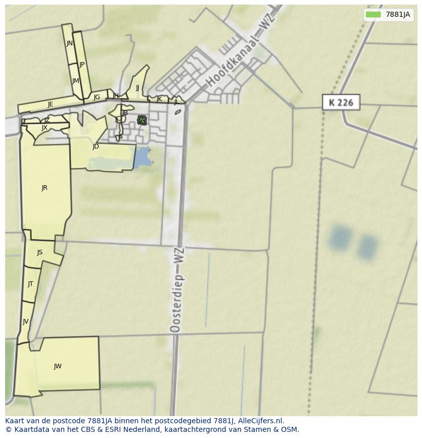 Afbeelding van het postcodegebied 7881 JA op de kaart.