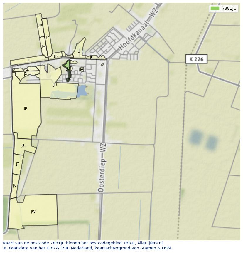 Afbeelding van het postcodegebied 7881 JC op de kaart.