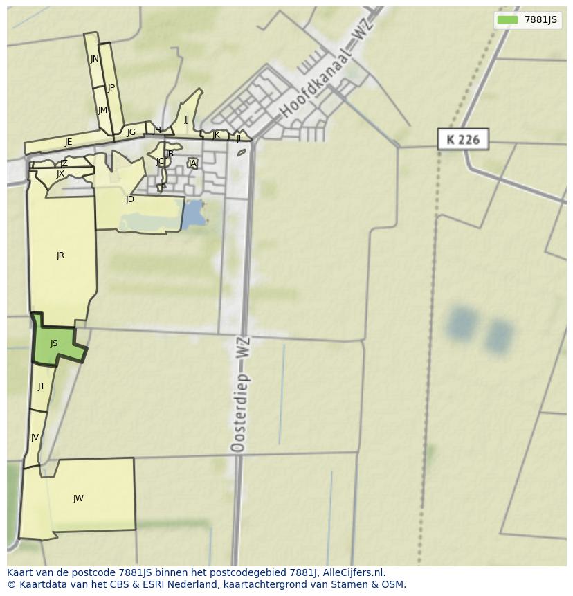 Afbeelding van het postcodegebied 7881 JS op de kaart.