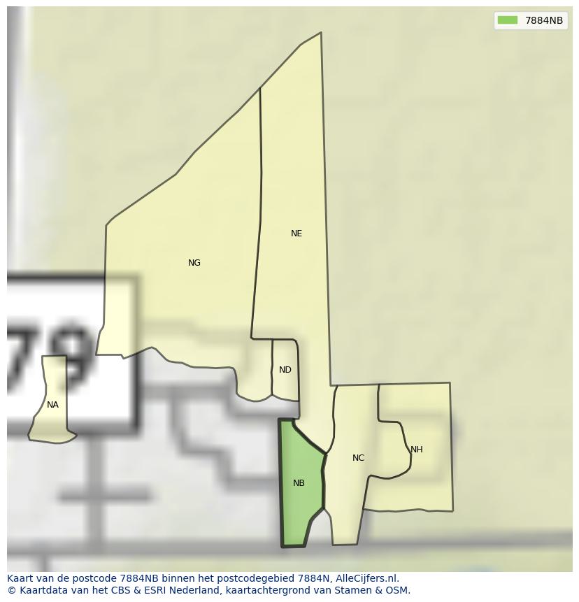 Afbeelding van het postcodegebied 7884 NB op de kaart.
