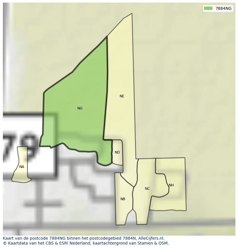 Afbeelding van het postcodegebied 7884 NG op de kaart.