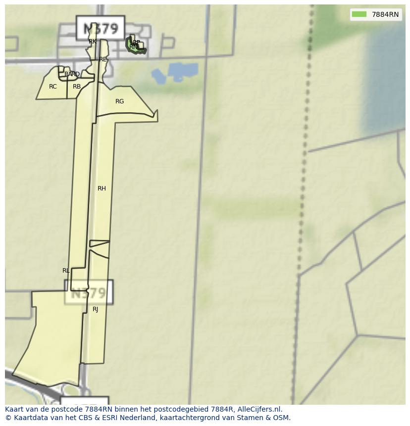 Afbeelding van het postcodegebied 7884 RN op de kaart.