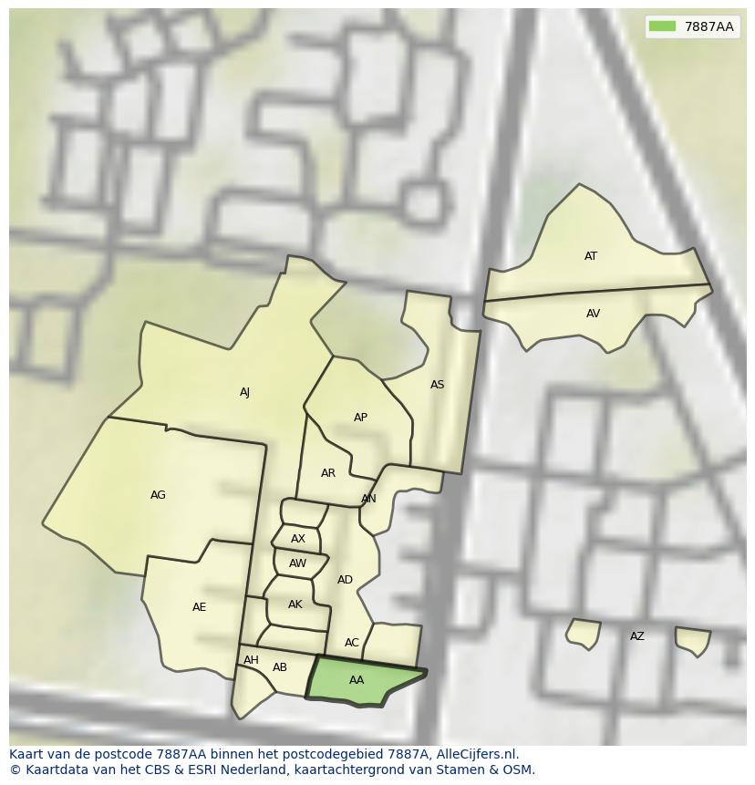 Afbeelding van het postcodegebied 7887 AA op de kaart.