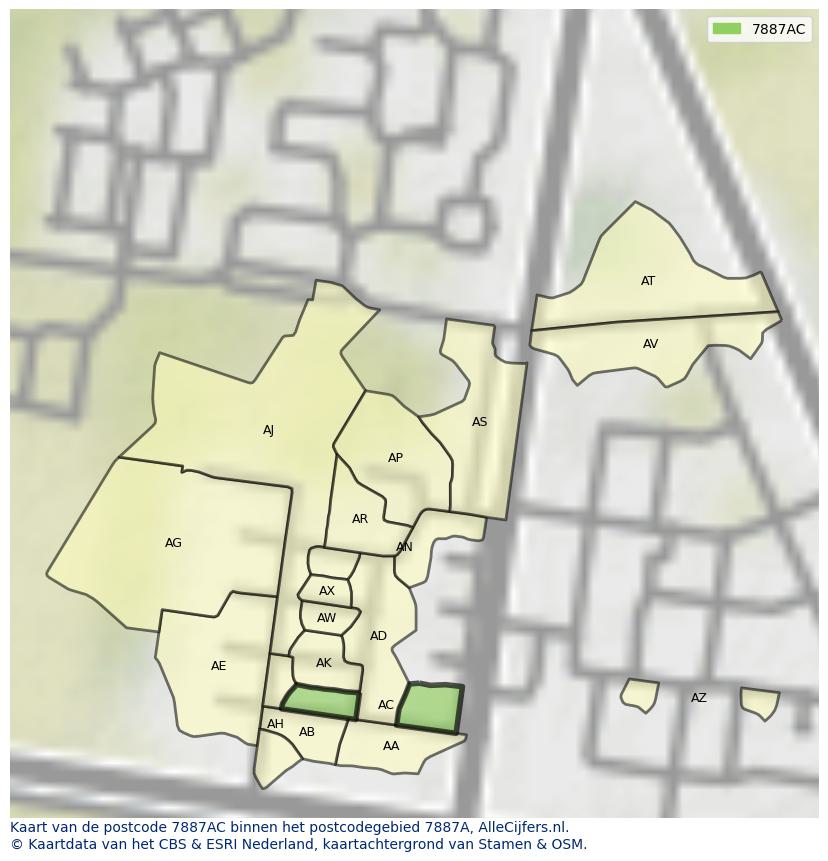 Afbeelding van het postcodegebied 7887 AC op de kaart.