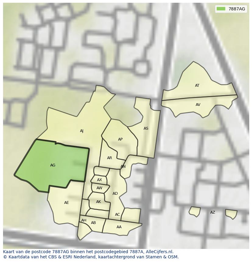 Afbeelding van het postcodegebied 7887 AG op de kaart.