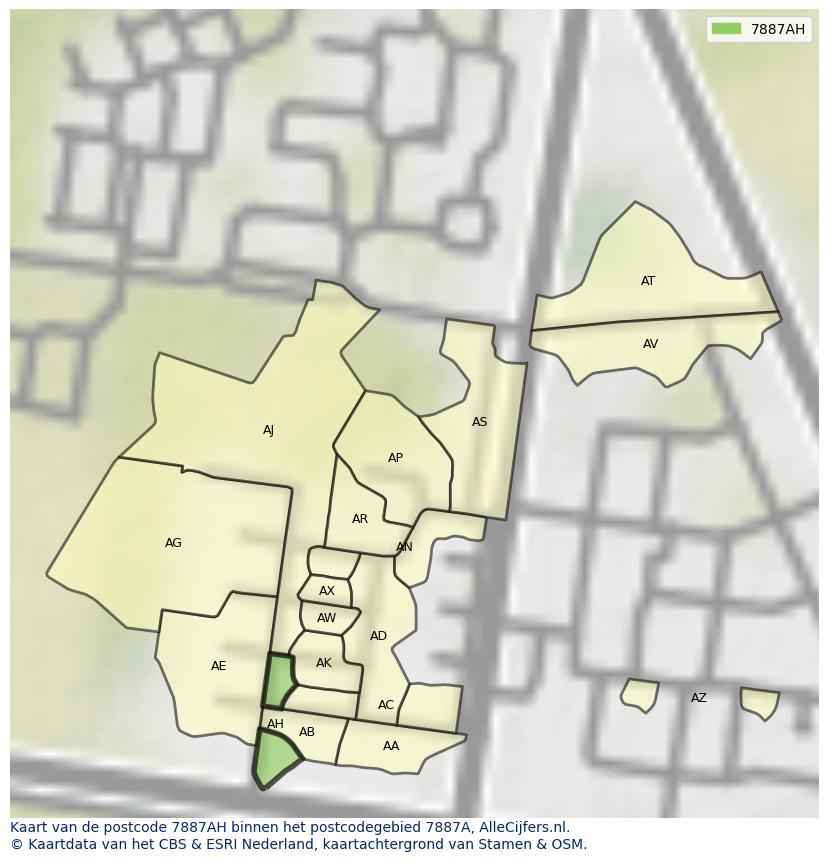 Afbeelding van het postcodegebied 7887 AH op de kaart.